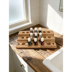 Handmade Wooden Essential Oil Display Stand 3-Tier 21-Slot Storage Rack Natural